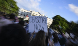 Beyaz Saray önünde İsrail ile ABD yönetimine Refah protestosu