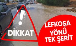 Girne - Lefkoşa Anayolunun Lavinium Sitesi önünde yol tek şeritten akıyor!