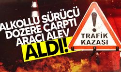 Haspolat’ta Kaza yapan alkollü sürücünün aracı kül oldu