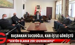  Başbakan Faiz Sucuoğlu, (Kar-İş) Başkanı Fuat Topaloğlu ve beraberindeki heyeti Başbakanlıkta kabul ederek görüştü.