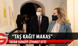 Cumhurbaşkanı Ersin Tatar, eşi Sibel Tatar ile birlikte “Taş, Kağıt, Makas” isimli sergiyi ziyaret etti