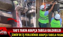 İzmir'in Konak ilçesi zabıta ekipleri Arapça tabelaları kaldırdı