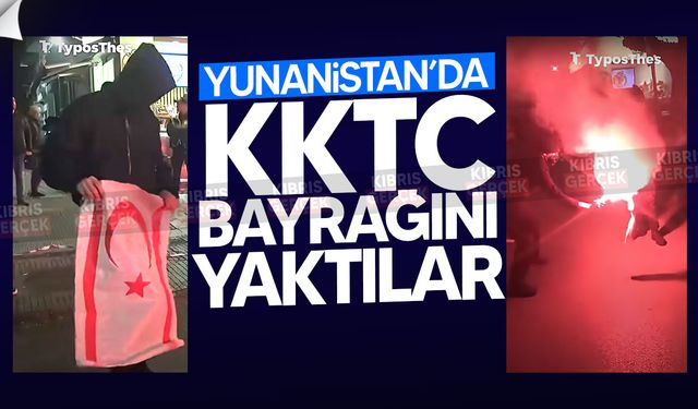 Selanik’te Kıbrıslı Rum Öğrenciler KKTC bayrağını yaktı