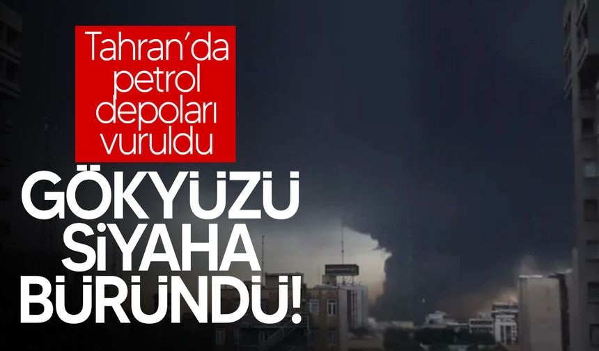 Tahran'da petrol depolarından yayılan kalıntılar gökyüzünü siyaha bürüdü