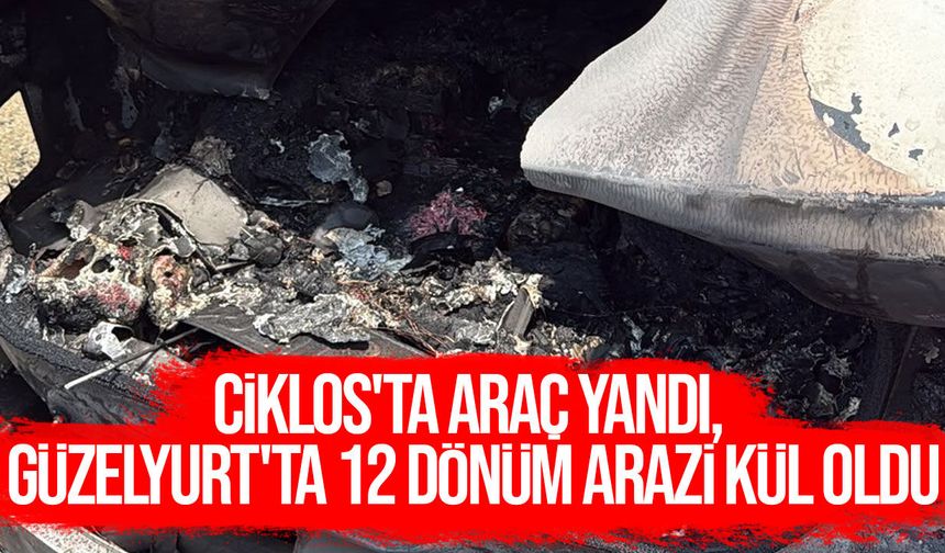 Ciklos'ta araç alev aldı, Güzelyurt'ta arazi yangını çıktı