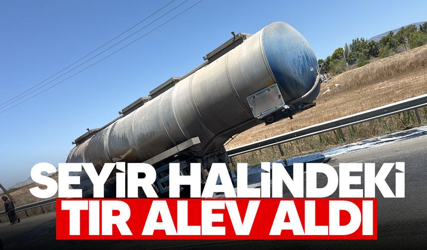 Güzelyurt-Lefkoşa ana yolunda hellim suyu yüklü tır alev aldı