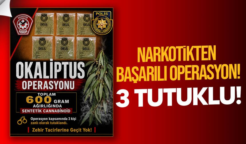 Okaliptus Operasyonu'nda 600 gram yasaklı madde ele geçirildi: 3 tutuklu