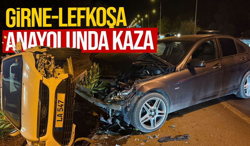 Girne-Lefkoşa Anayolunda Kaza: Bir Araç Yan Yattı