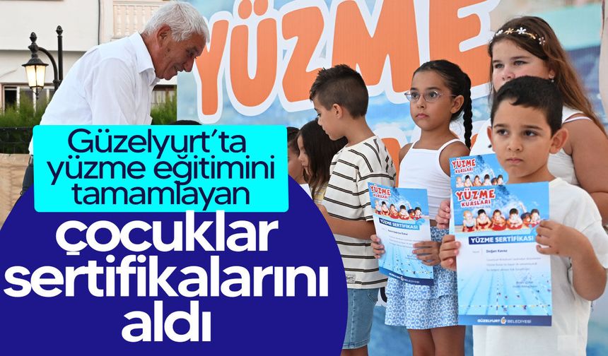 Güzelyurt Belediyesi’nin düzenlediği yüzme kursunu tamamlayan çocuklar sertifikalarını aldı