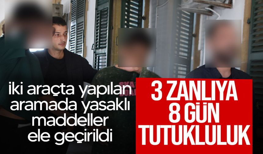 Lefkoşa’da iki araçta yasaklı madde operasyonu: 3 zanlıya 8 gün tutukluluk