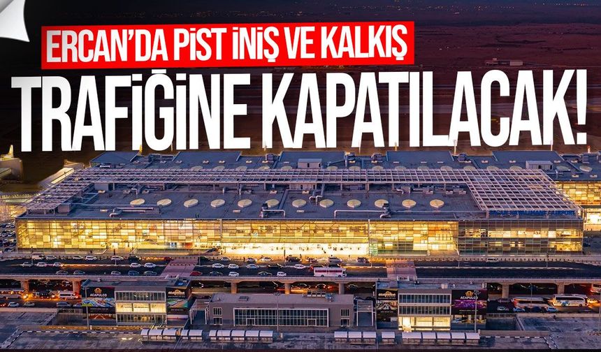 Ercan Havalimanı pistinde gece saatlerinde bakım çalışması