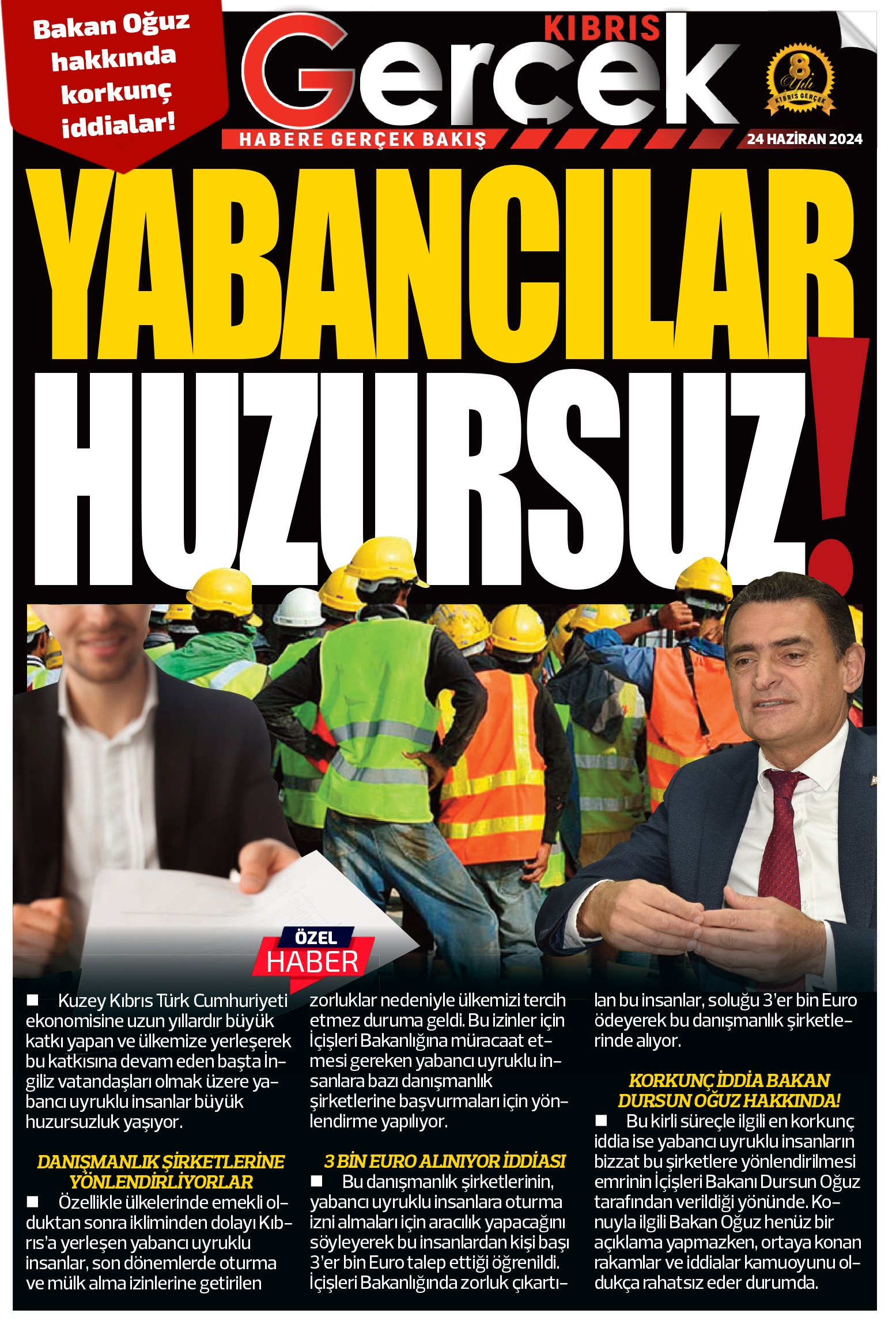 24 Haziran 2024 Kibris Gercek Manset Kapak Gazete Mansetleri Kibris Haberler Dursun Oguz Hakkında Iddialar Yabancilar Huzursuz Kibirs Haber Kibris Gercek