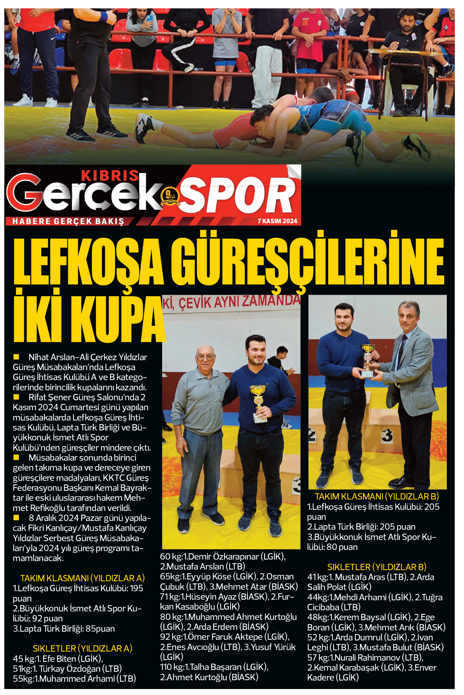 7 Kasim 2024 Kibris Gercek Manset Spor