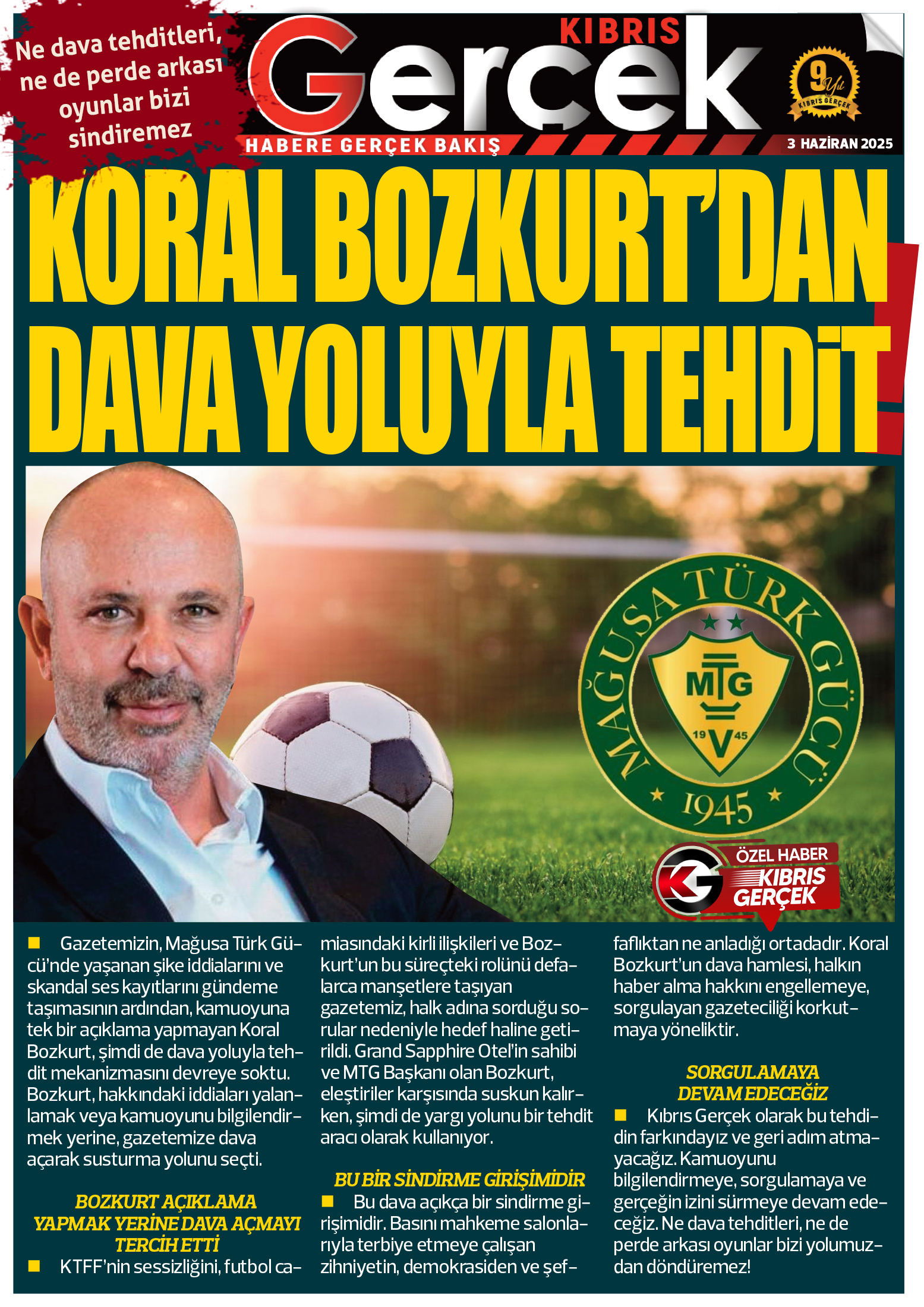 3 Haziran 2025 Kibris Gercek Manset
