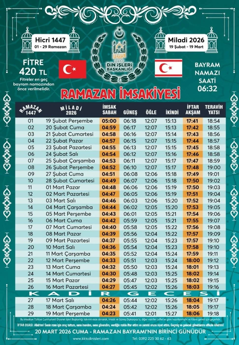Imsakiye Kktc 2026 Iftar Saatleri