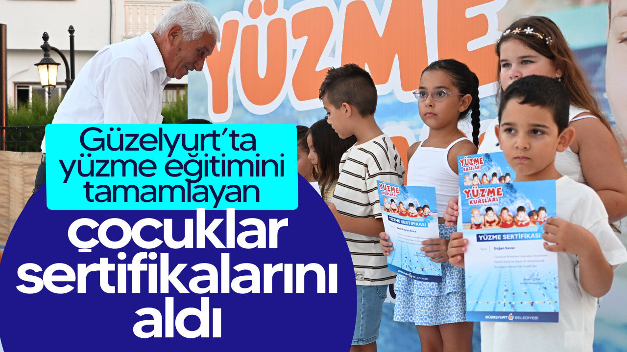 Güzelyurt Belediyesi’nin düzenlediği yüzme kursunu tamamlayan çocuklar sertifikalarını aldı