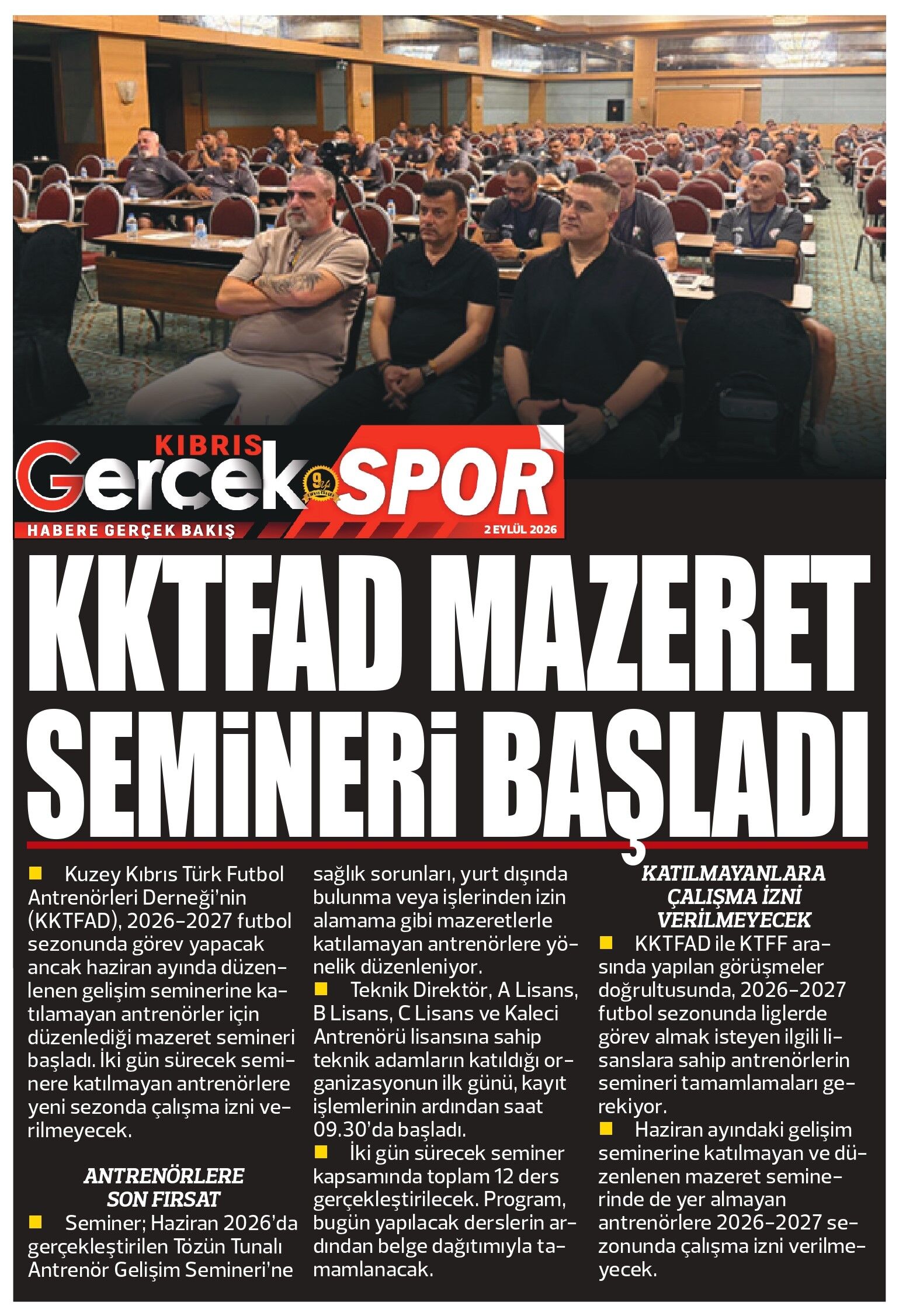 2 Eylul 2026 Kibris Gercek Manset Spor